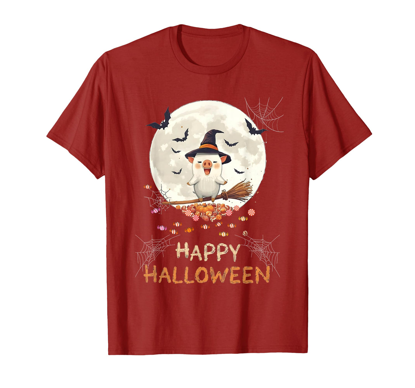 Funny Pig Witch Candy Ghost Piglet Farmer Halloween Costume T-Shirt