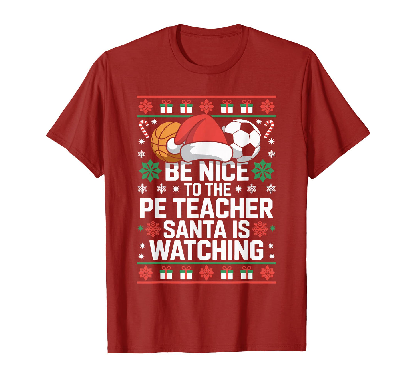 PE Teacher Ugly Christmas Sweater Physical Education Xmas T-Shirt