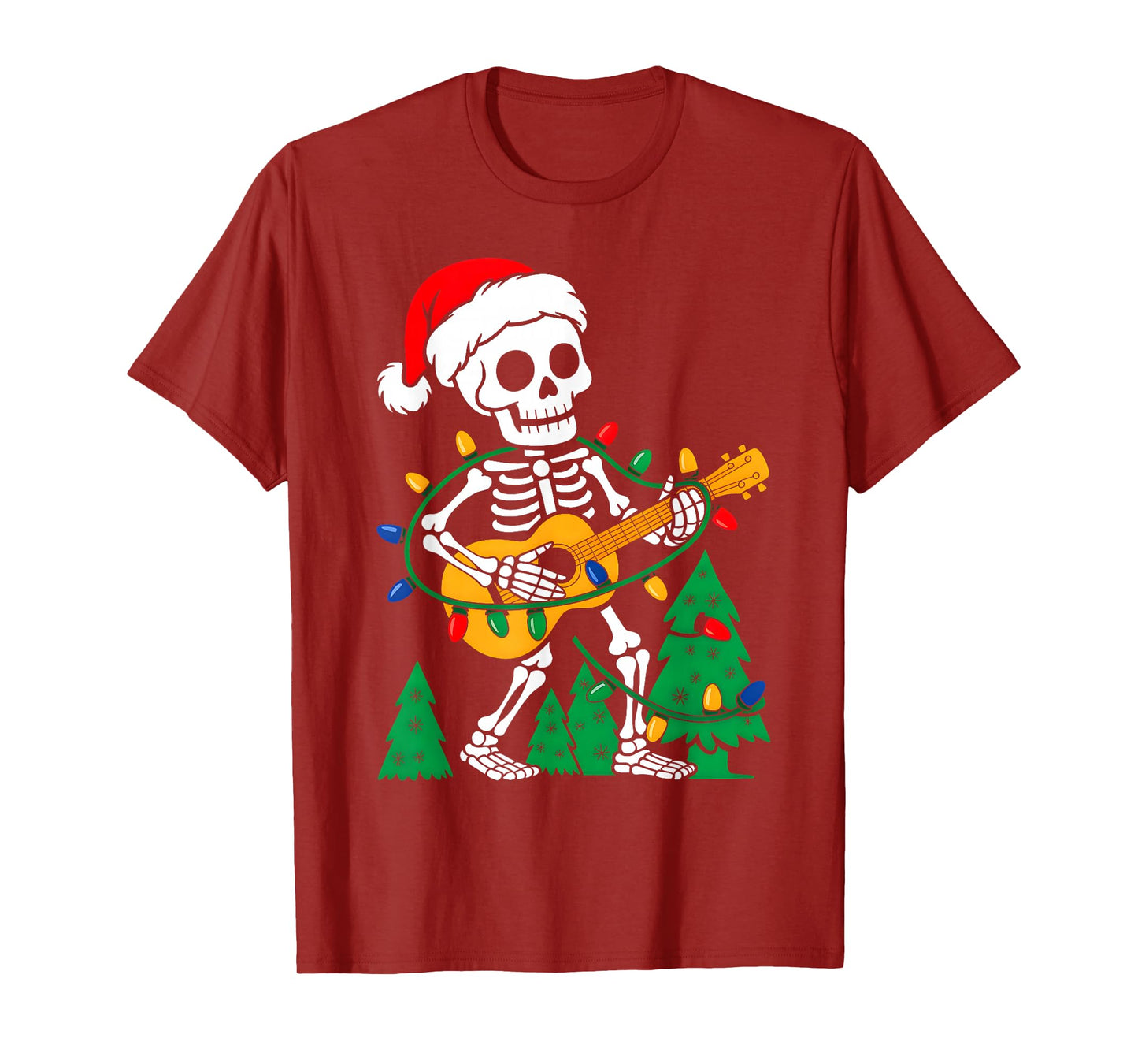 Xmas Santa Skeleton Playing Guitar Funny Christmas Boys Kids T-Shirt