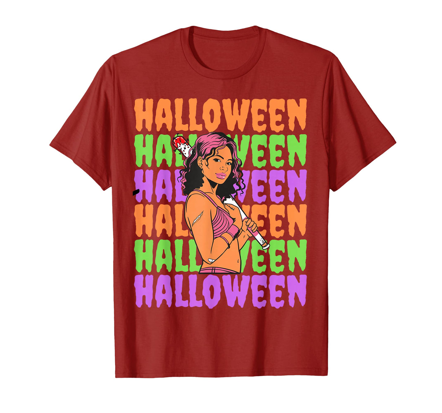 Funny Melanin Halloween Black Girl Magic Scary Blood Bat T-Shirt