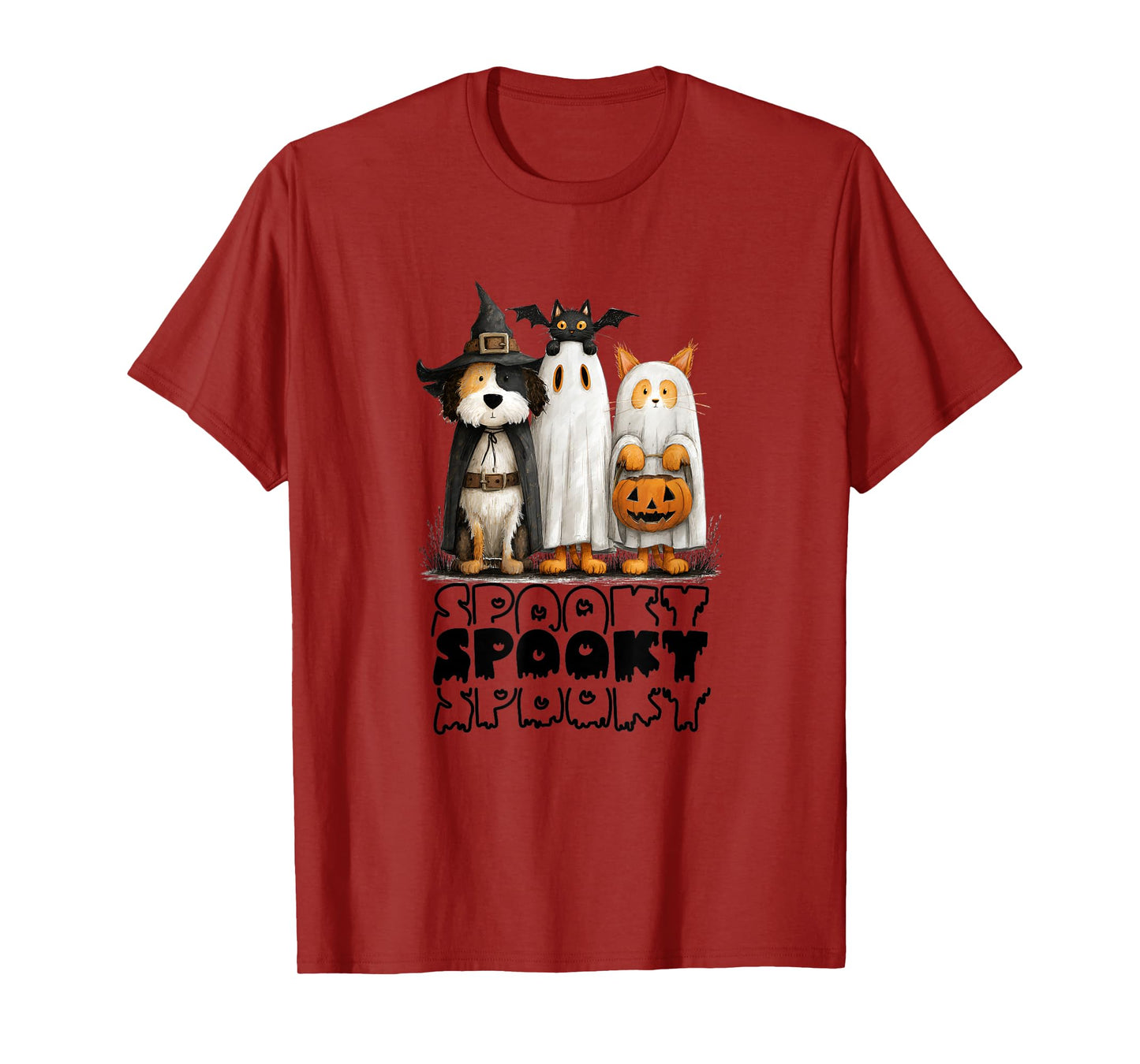 Whimsical Halloween Cat and Dog in Costume Design T-Shirt