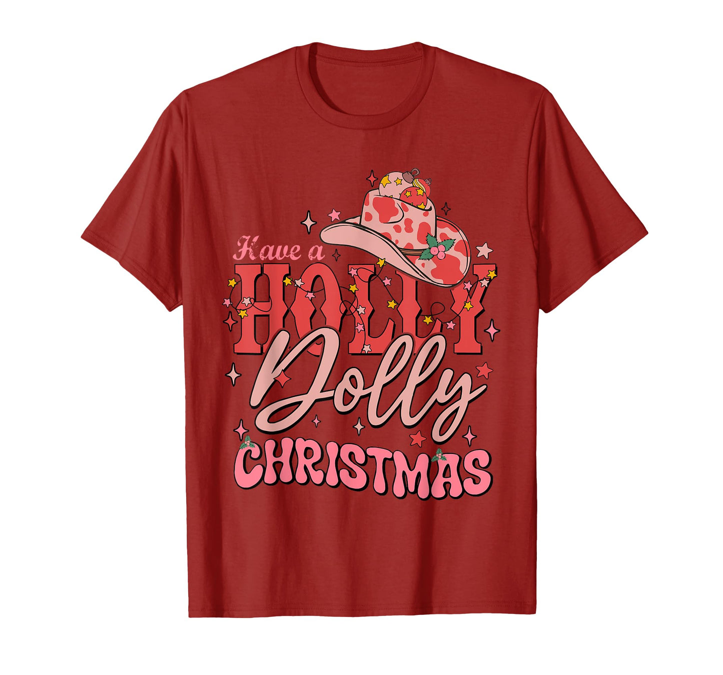 Funny Christmas Have A Holly Christmas Jolly Cowgirl Xmas T-Shirt - Black, Unisex-Adults, Short Sleeve, T-Shirt, Christmas Cowgirl T-Shirt, Size: Small