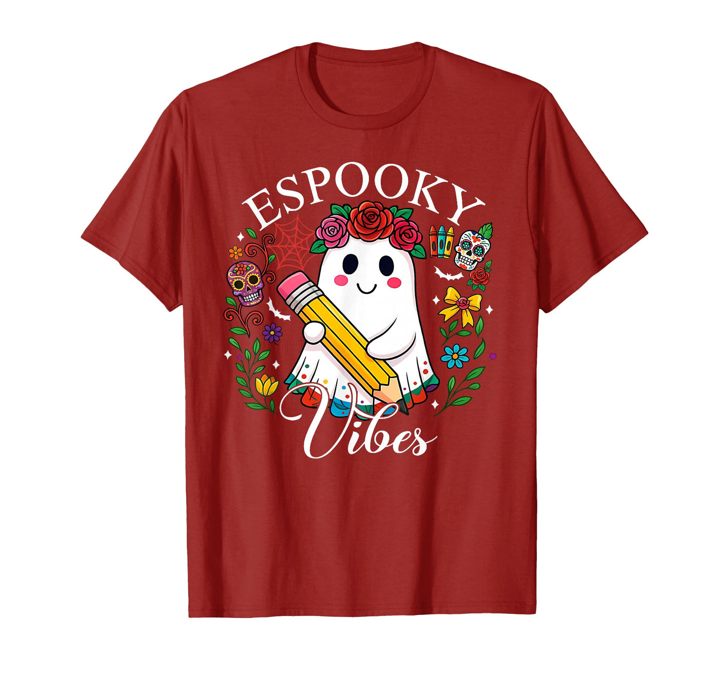 Espooky Vibes Spanish Mexican Halloween Ghost Teacher Boo T-Shirt