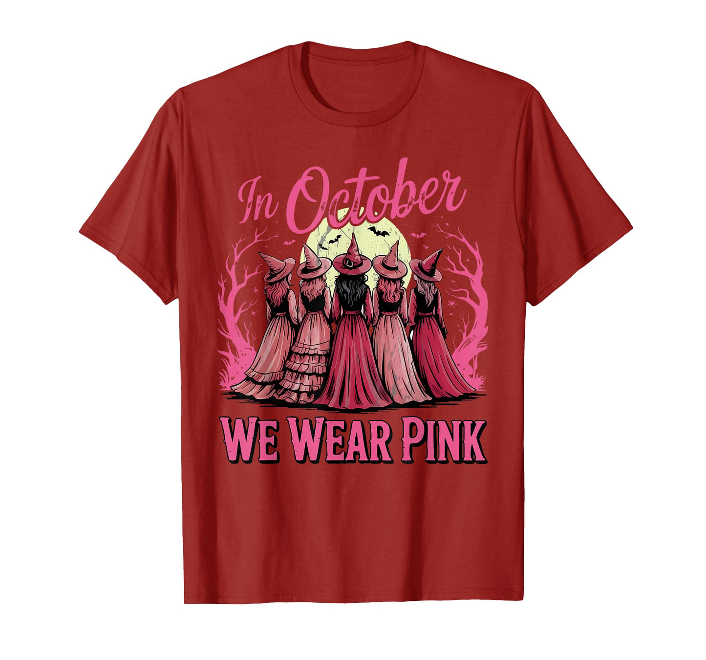 Retro in October We Wear Pink Witch Breast Cancer Awareness T-Shirt