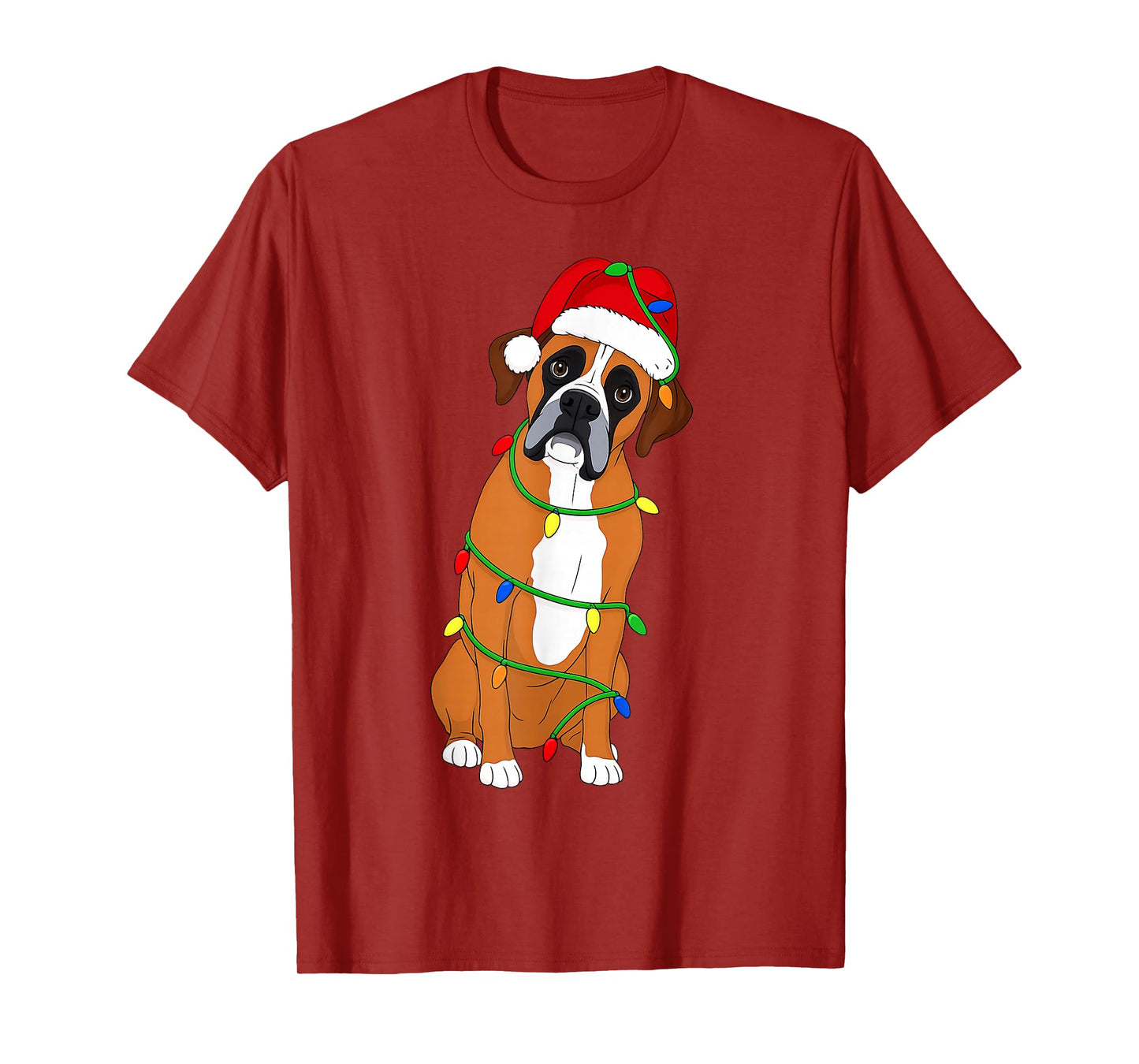 Boxer Dog Christmas Tree Lights Holiday Dog Lover T-Shirt