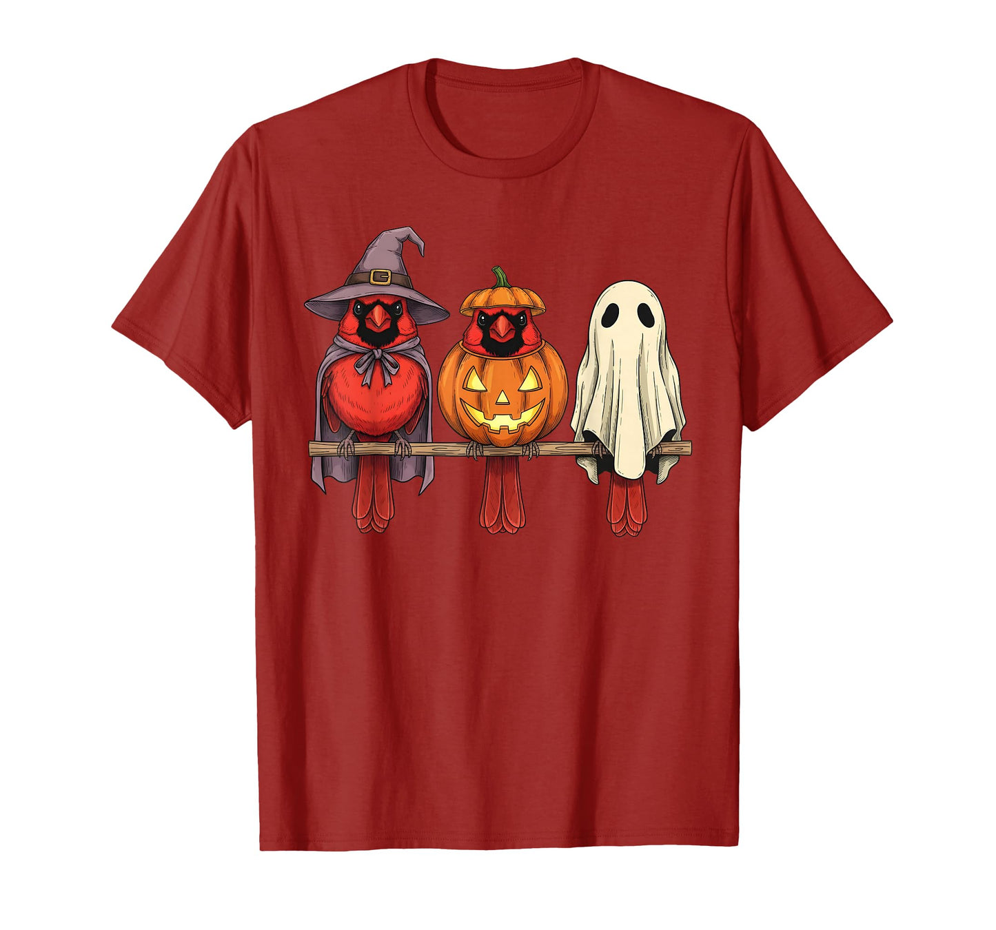 Spooky Ghost Red Cardinal Bird Lover Pumpkin Halloween T-Shirt
