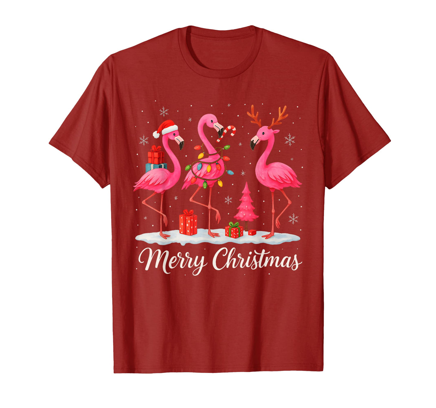 Merry Christmas Santa Flamingo Xmas Light Men Women Kid T-Shirt