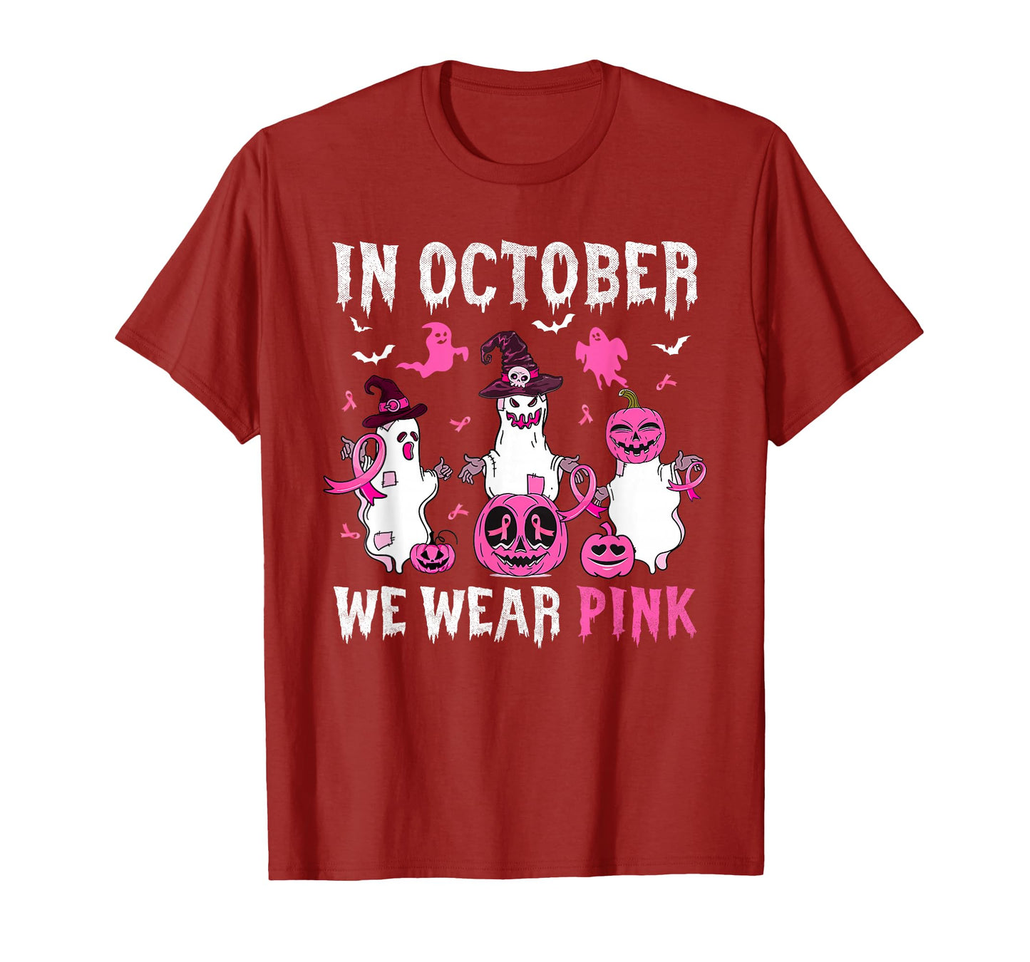 in October We Wear Pink Breast Cancer Awareness Halloween T-Shirt