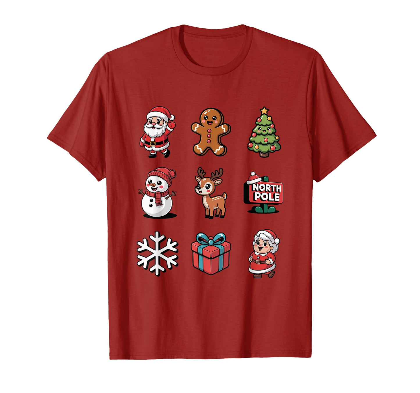 Cute Gingerbread Santa Snowman Reindeer Xmas T-Shirt