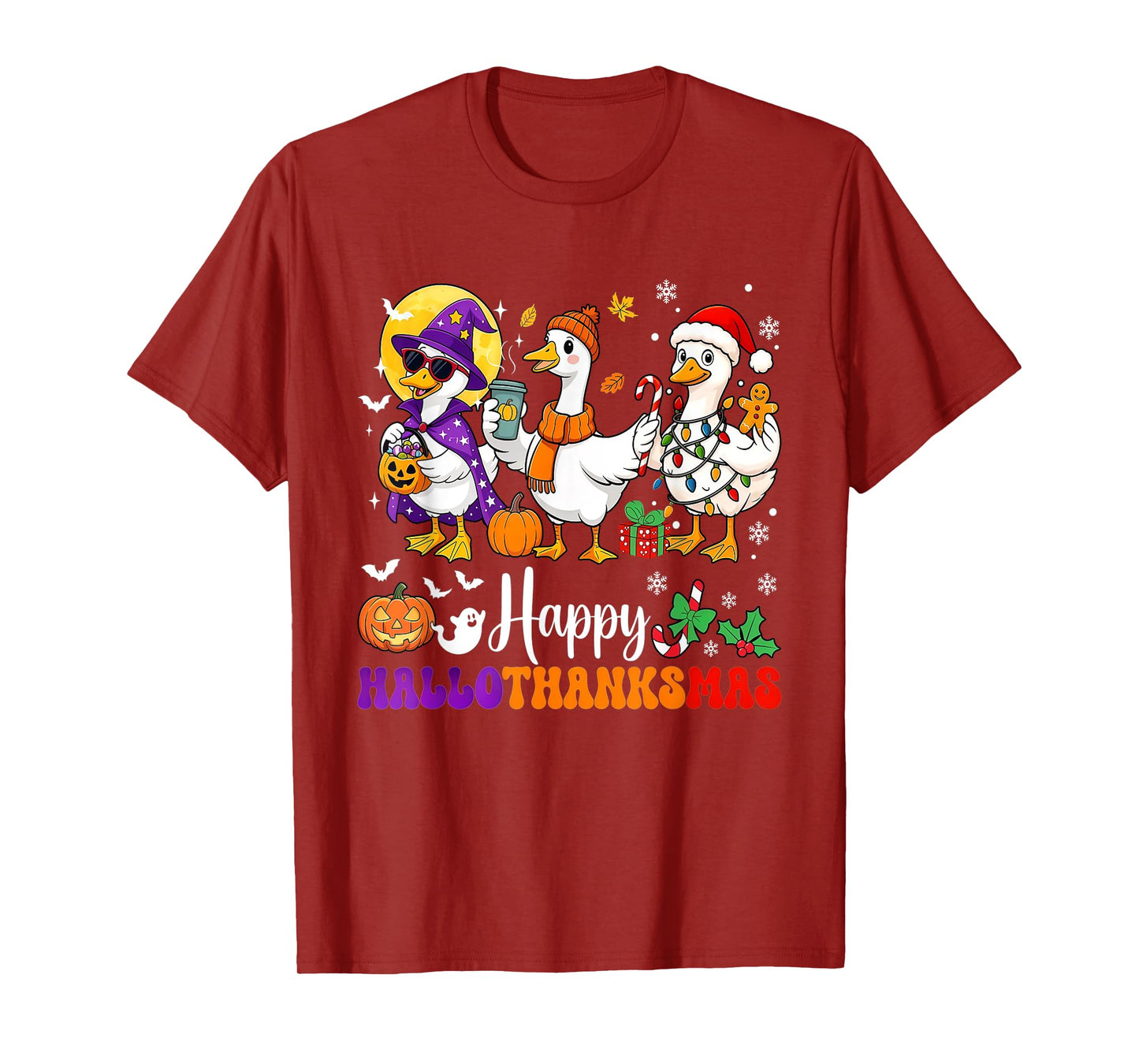 Happy HalloThanksMas Goose Halloween Thanksgiving Christmas T-Shirt