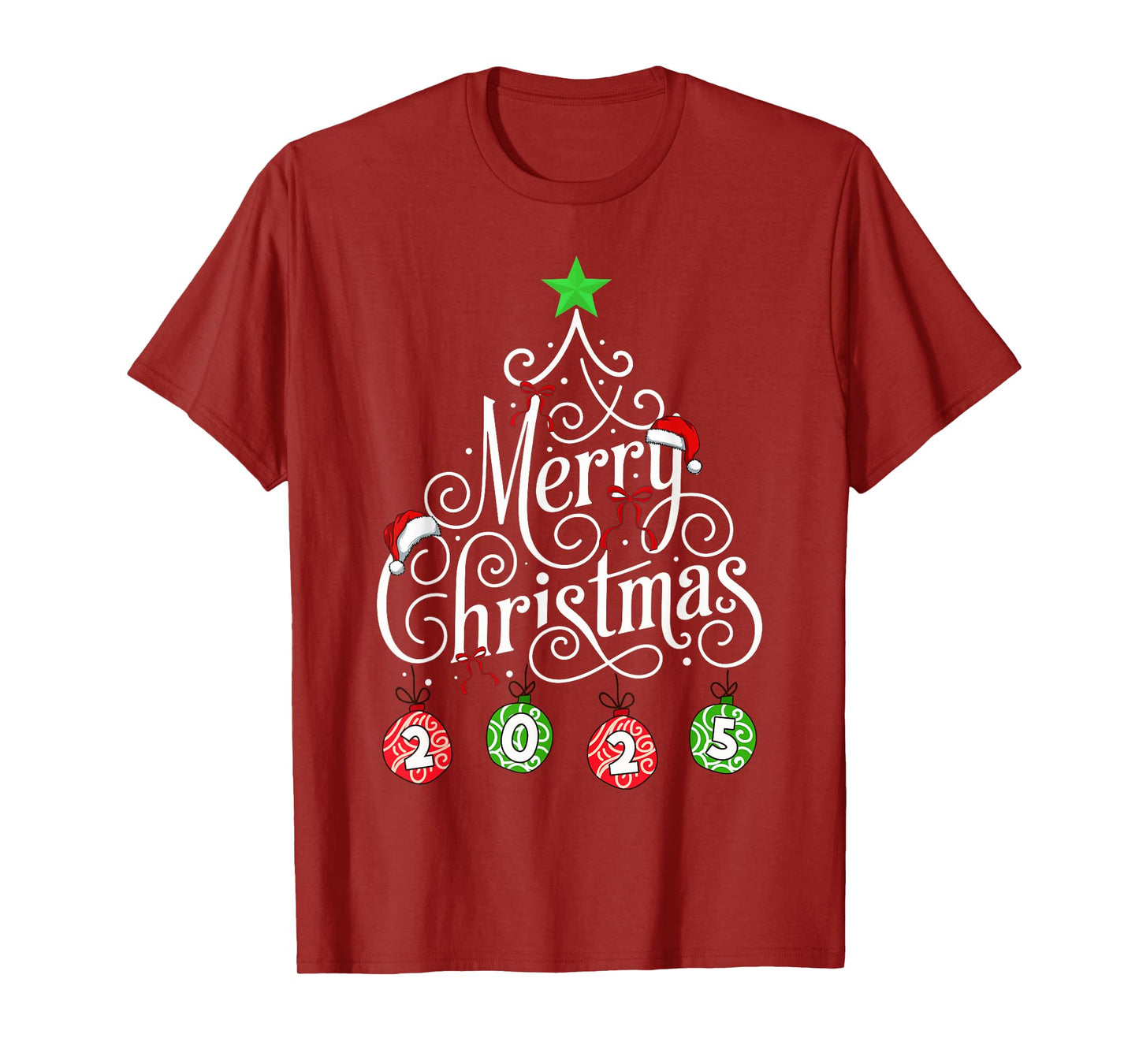 Merry Christmas 2025 Typography Matching Xmas Pajamas T-Shirt