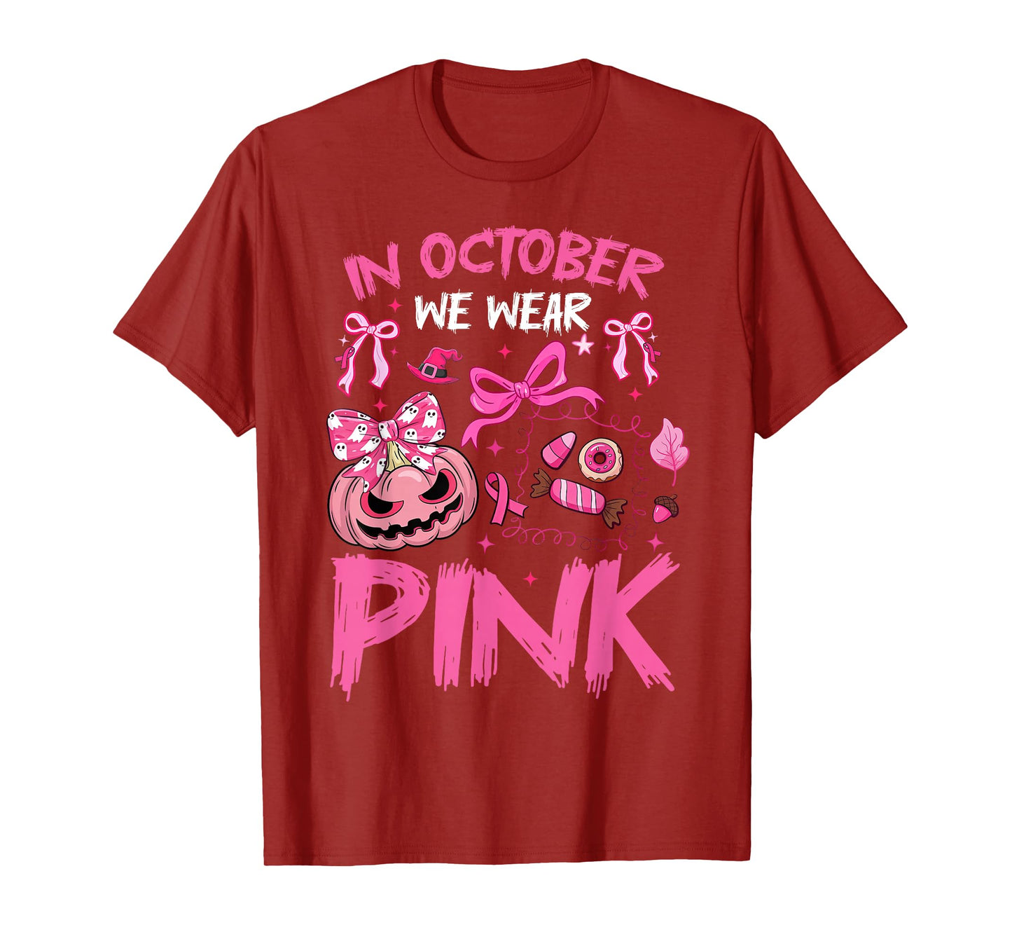 in October We Wear Pink Halloween Breast Cancer Awareness T-Shirt