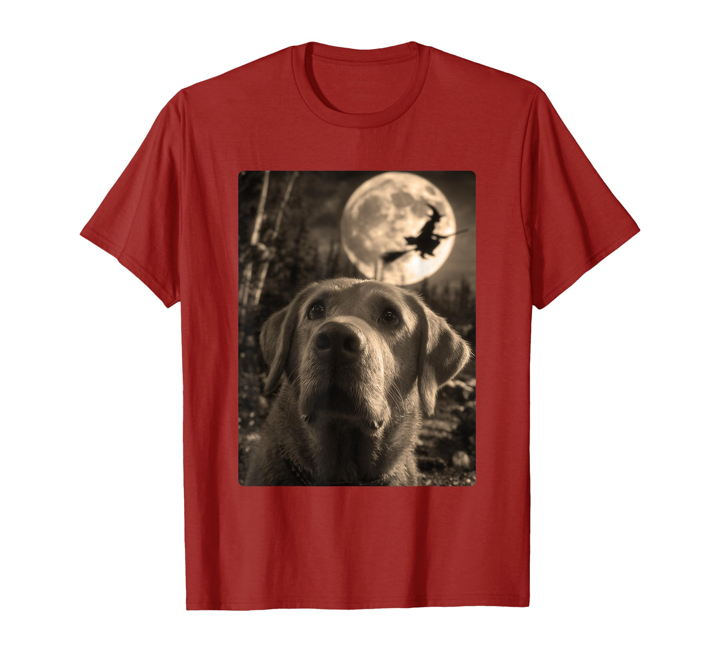 Funny Labrador Selfie Full Moon Flying Witch Halloween Dog T-Shirt