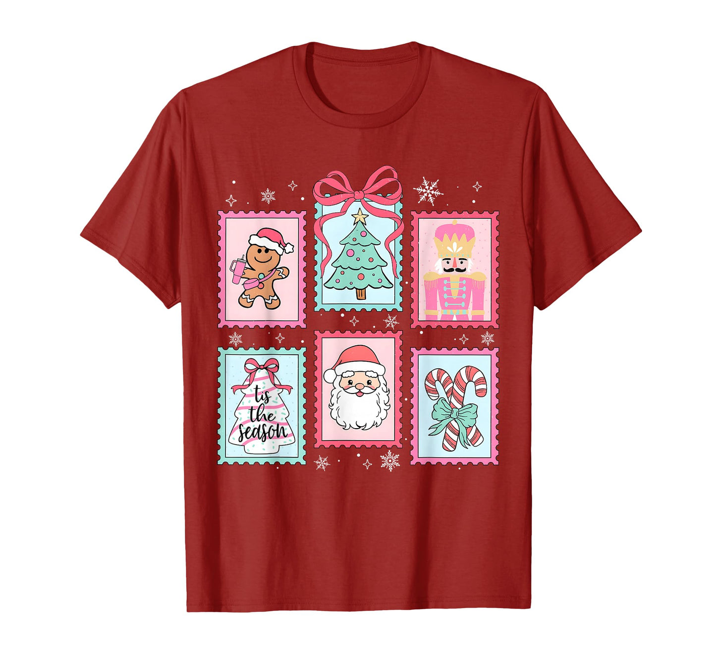 Pink Coquette Bow Christmas Tree Santa Snowman Nutcracker T-Shirt