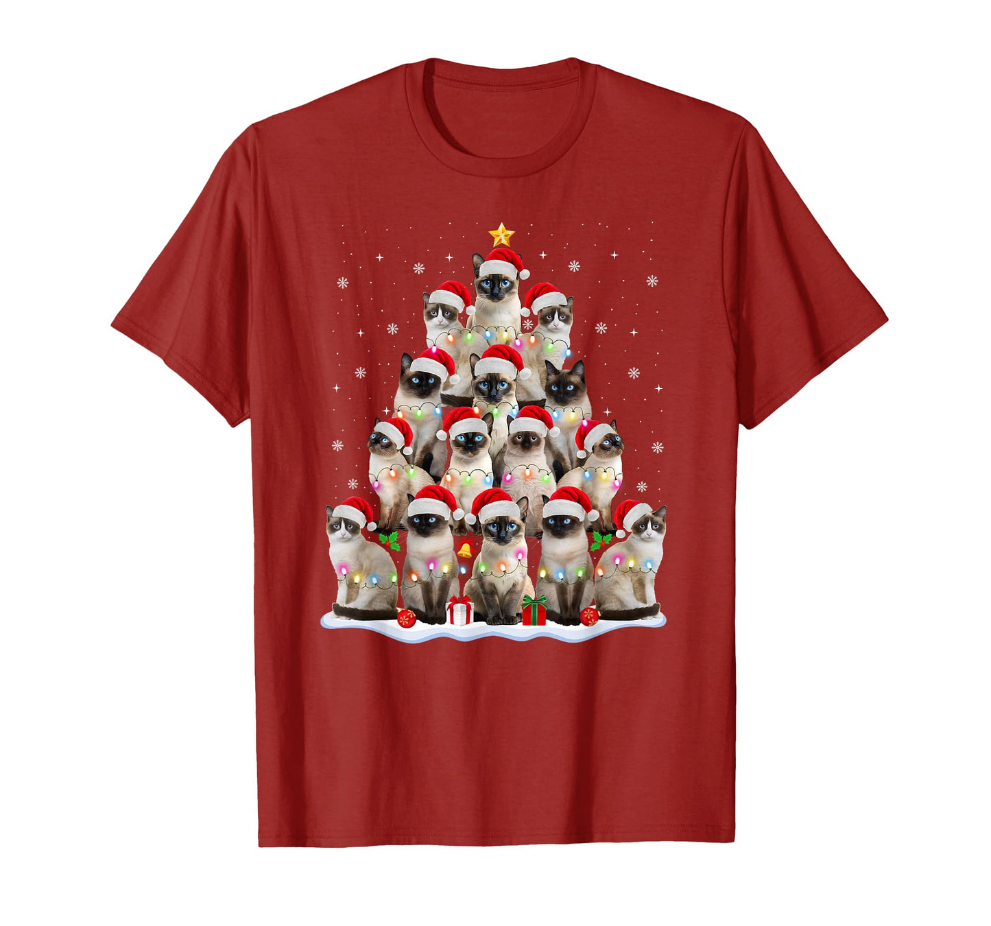 Siamese Cat Christmas Tree Lights Xmas Catmas Cat Lover T-Shirt