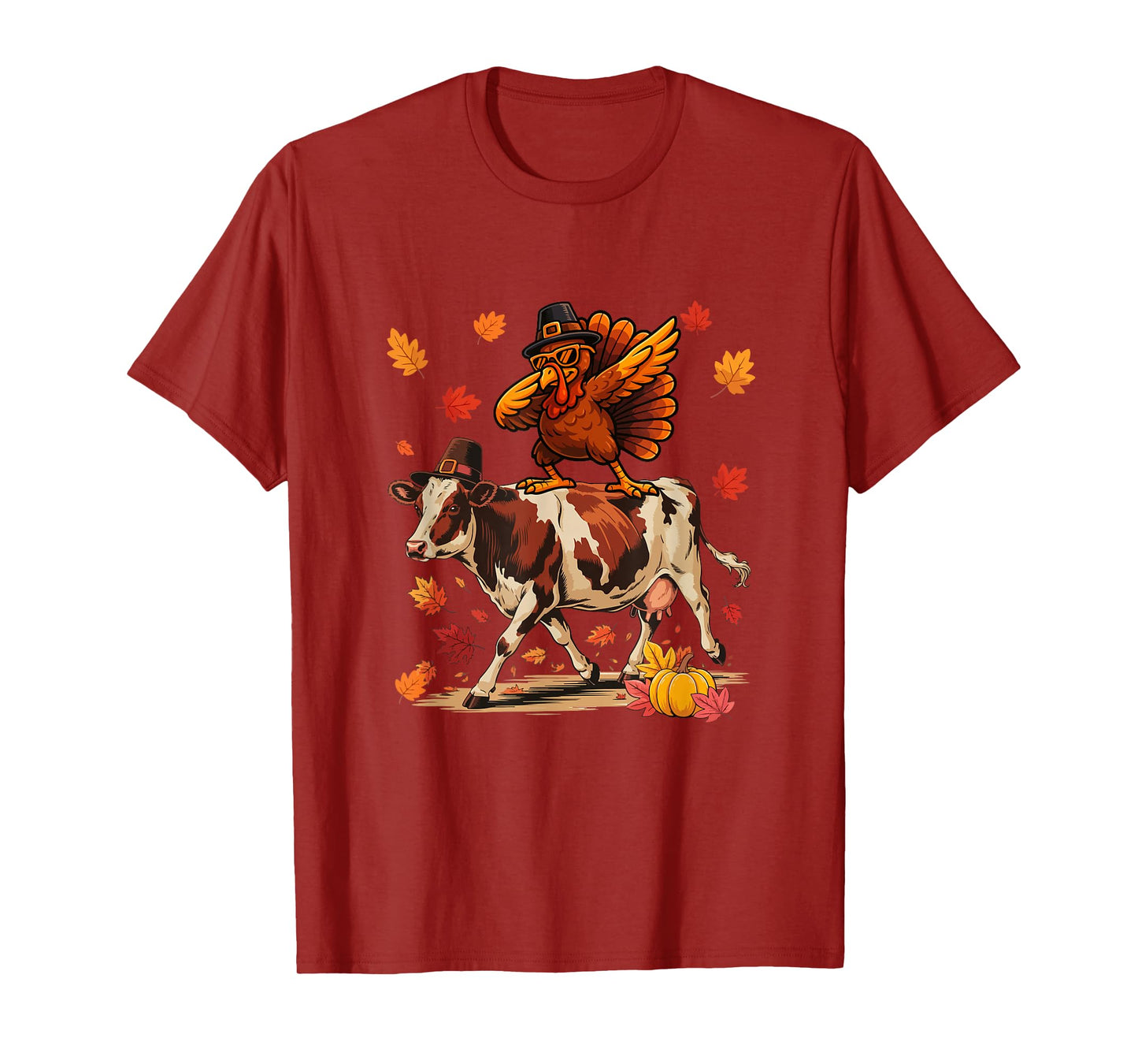 Dabbing Turkey On Cow Thanksgiving Autumn Pilgrim Farmer T-Shirt