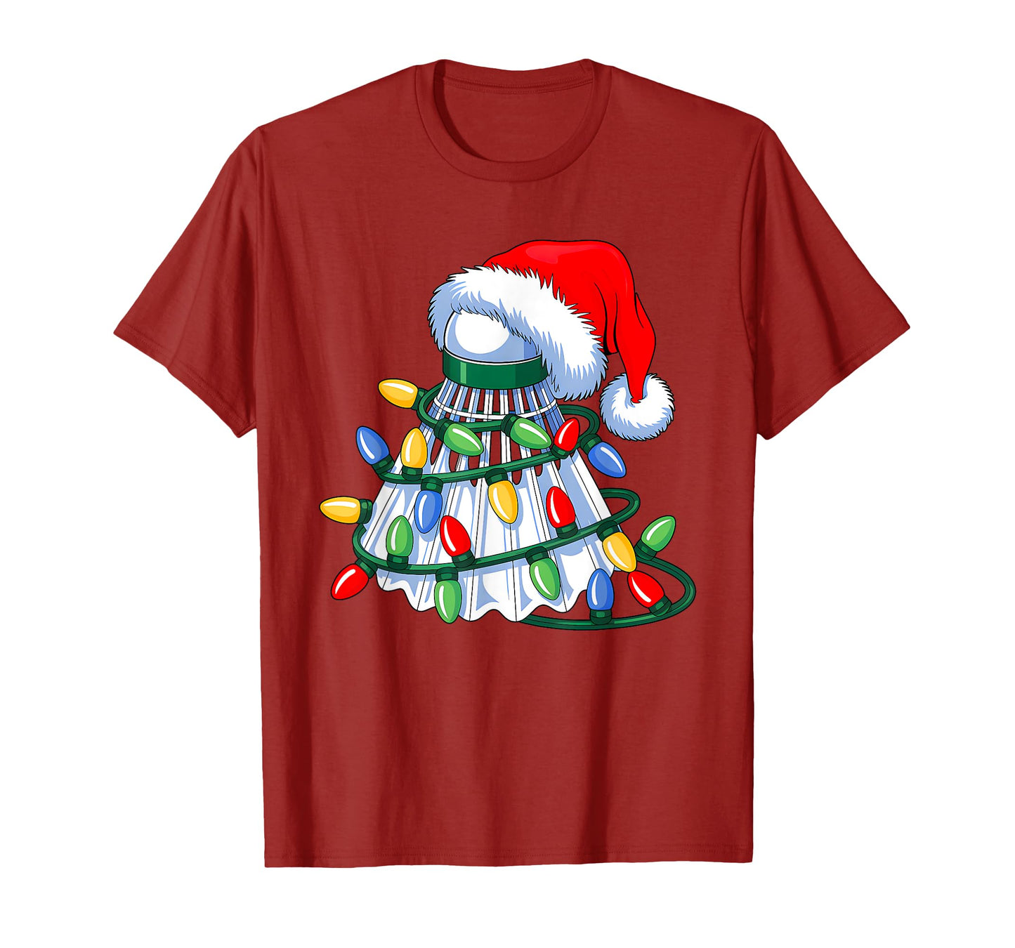 Badminton Santa Hat Christmas Badminton Lover Xmas Lights T-Shirt