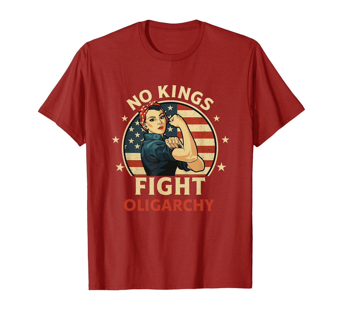 Retro No Kings Fight Oligarchy Woman Flag Art T-Shirt