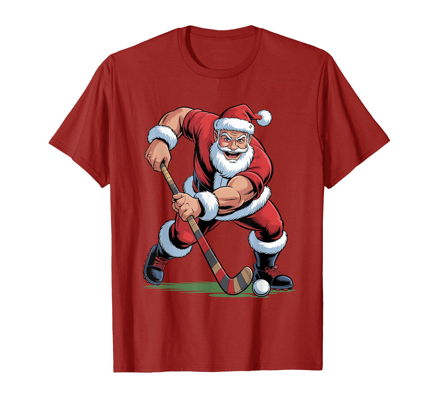 Santa Playing Field Hockey Funny Holiday Christmas Xmas T-Shirt