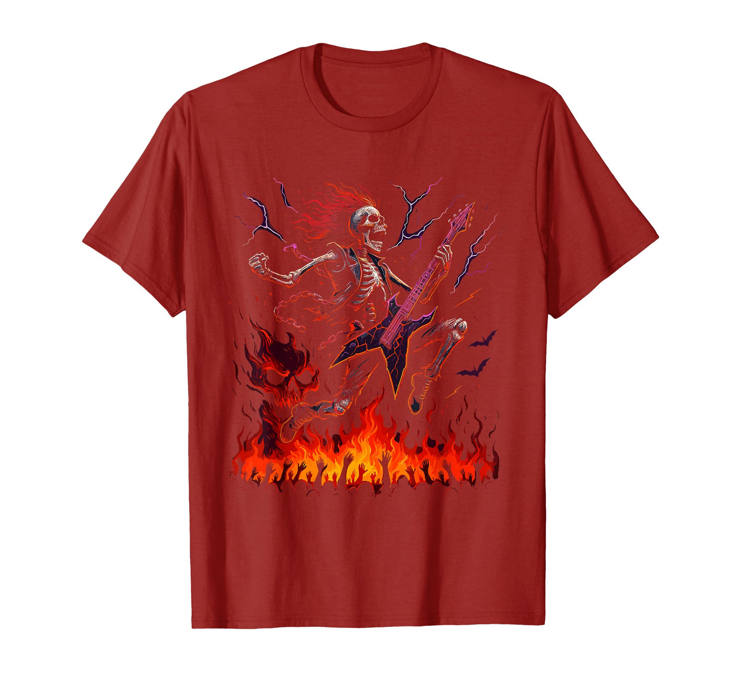 Rocking Skeleton Witch Guitar Halloween Ghost Pumpkin T-Shirt