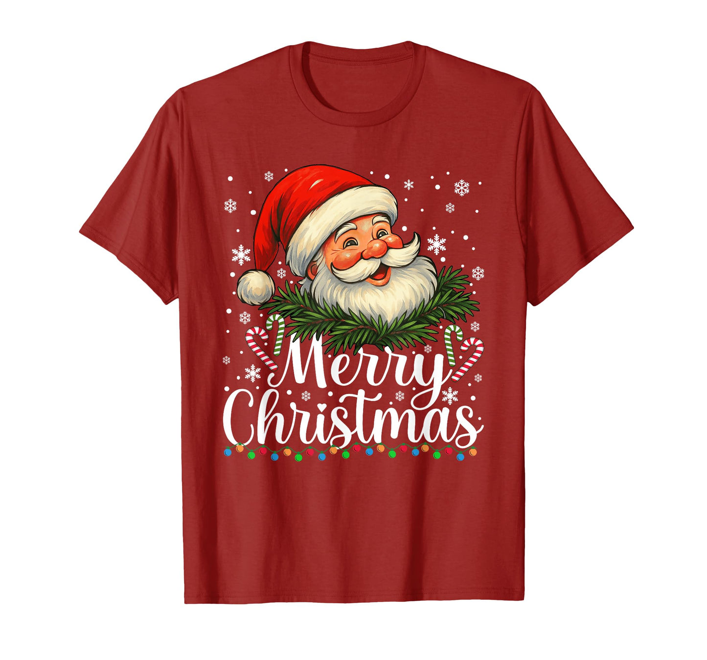Merry Christmas Lights Santa Face Funny Xmas Matching Family T-Shirt