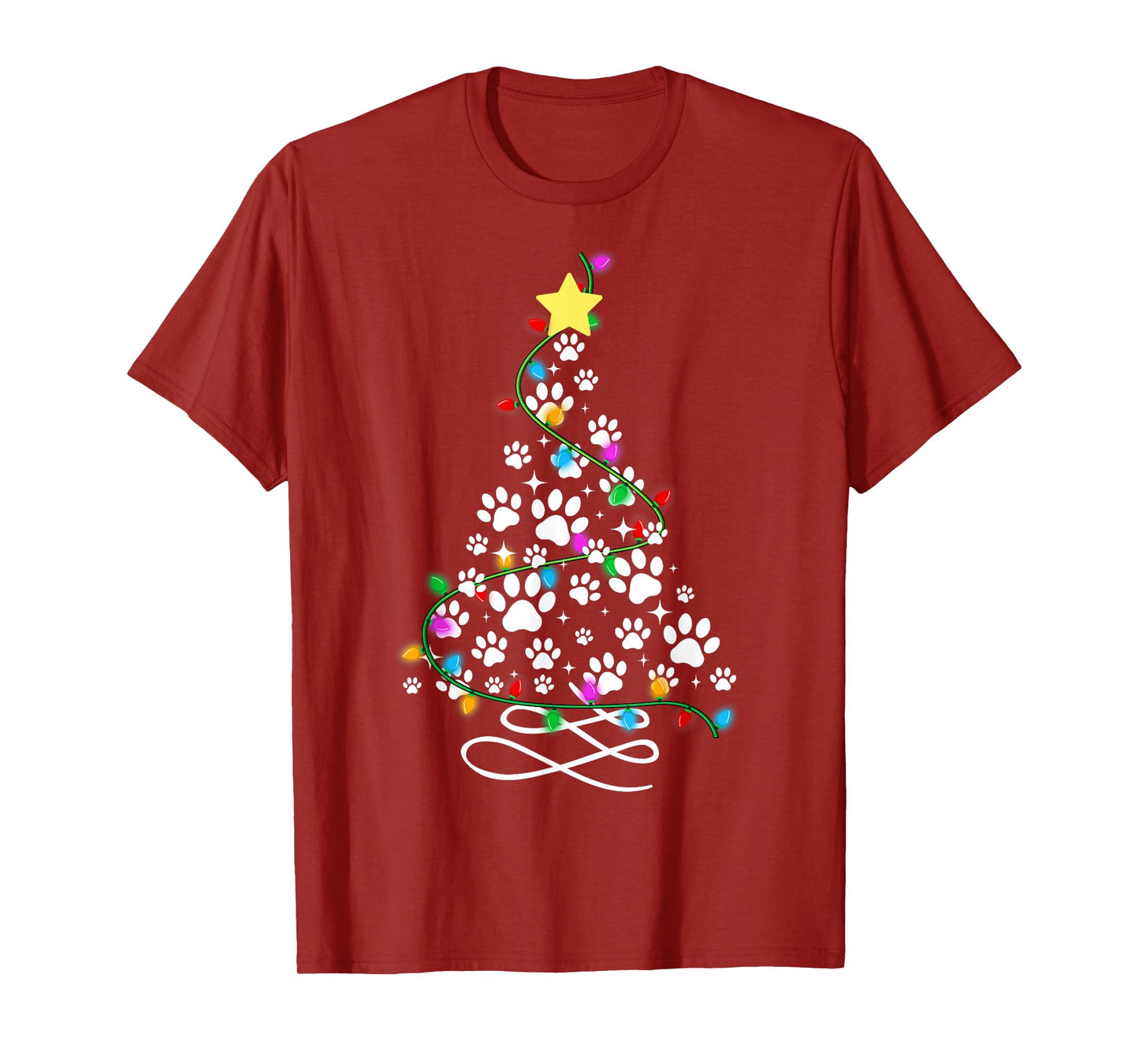 Cat Dog Paw Christmas Tree Lights Holiday Santa Family Xmas T-Shirt