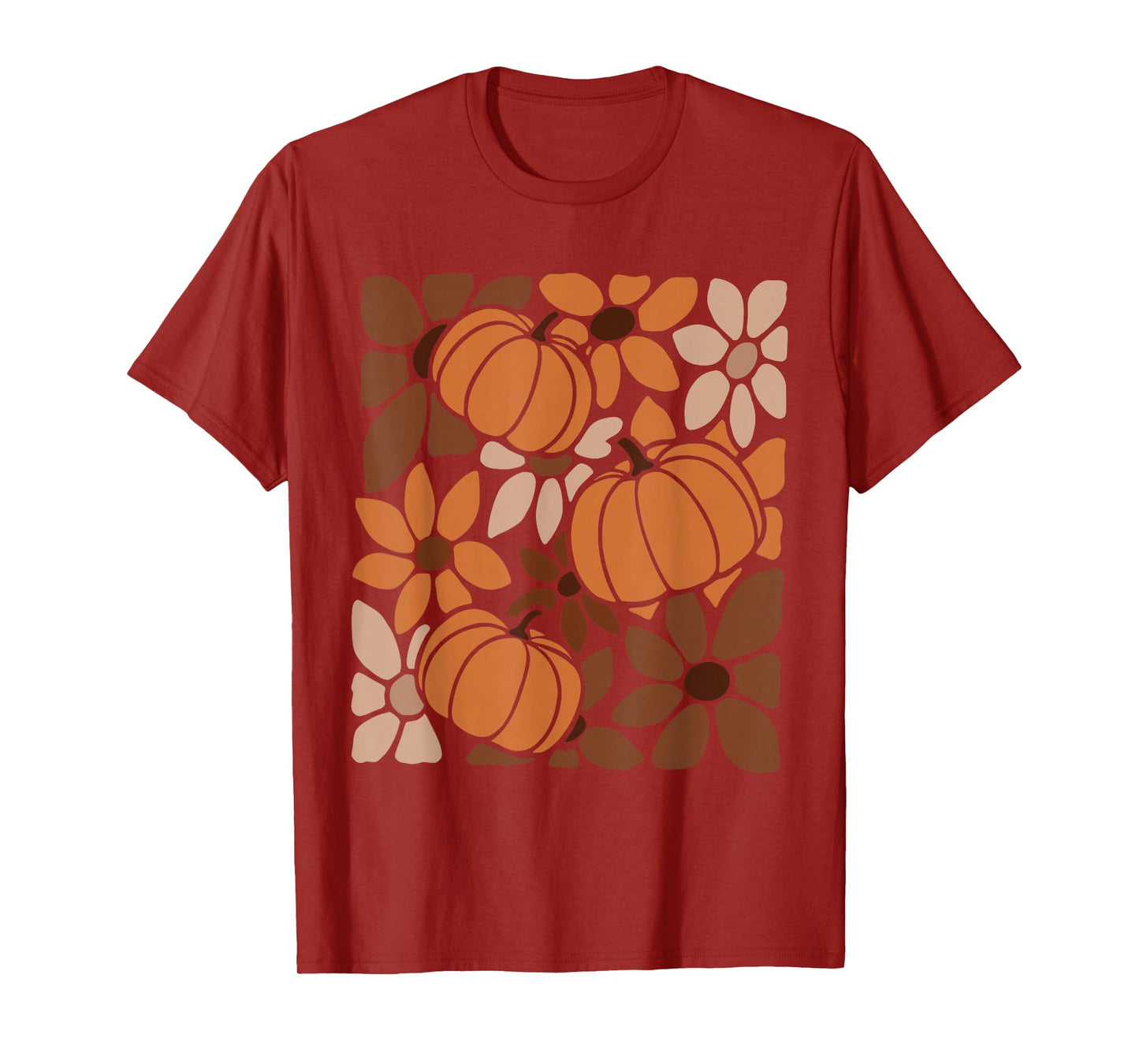 Fall Pumpkins Autumn Flowers Harvest Season Retro Boho Women T-Shirt