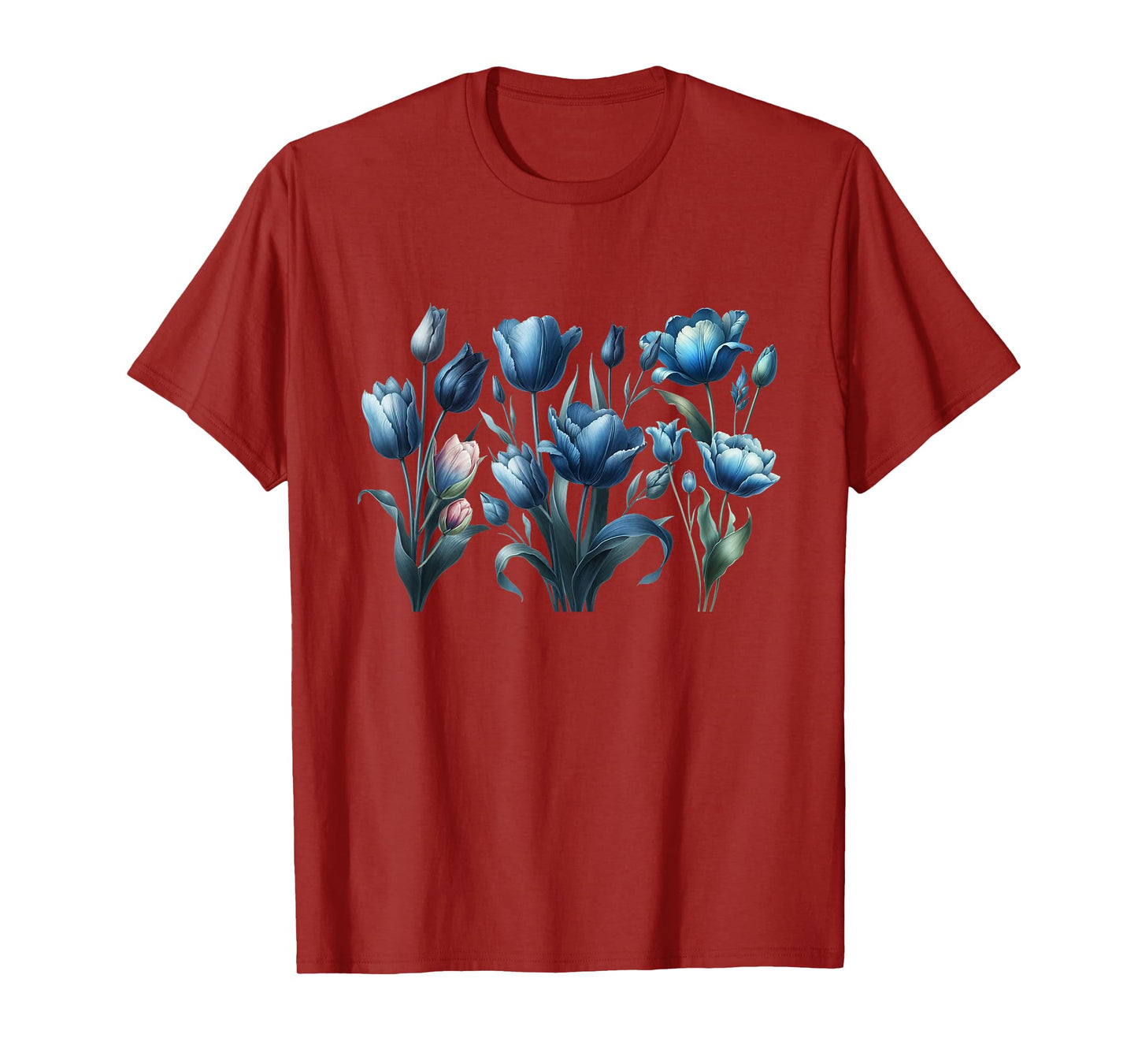 Vintage Blue Tulips Flower Blossoms Delight Florist Gardener T-Shirt