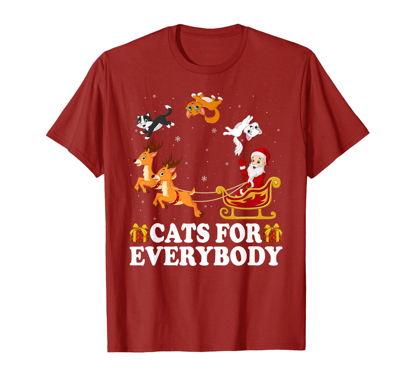 Cats for Everybody Christmas Funny Cat Santa Sleigh Xmas T-Shirt