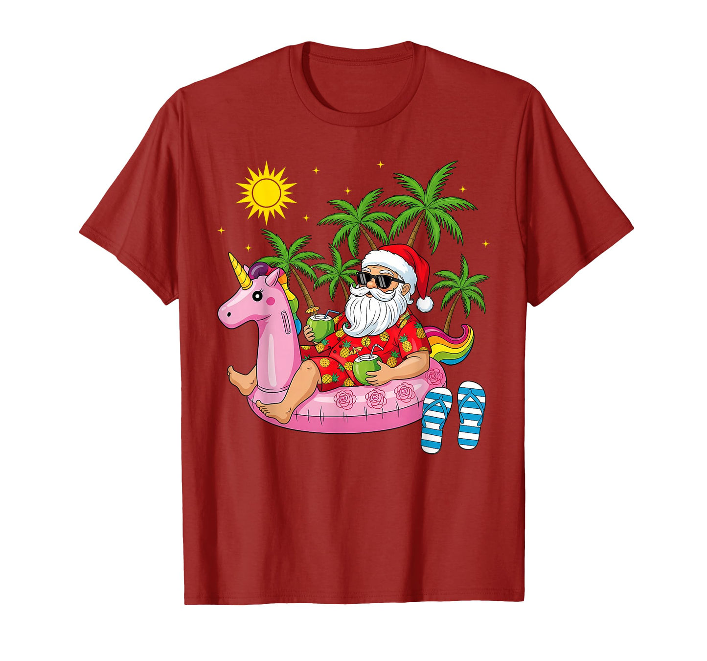 Summer Santa Unicorn Floater Funny Christmas July Beach T-Shirt