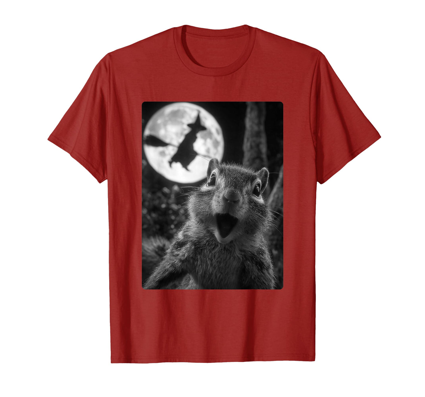 Funny Chipmunk Selfie with Full Moon Flying Witch Halloween T-Shirt