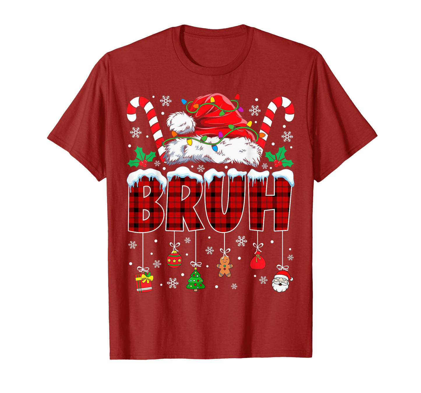 Christmas Bruh Meme Santa Hat Plaid Funny Xmas Boys Kids T-Shirt