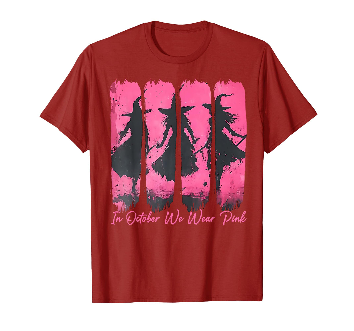 Retro in October We Wear Pink Witch Breast Cancer Awareness T-Shirt