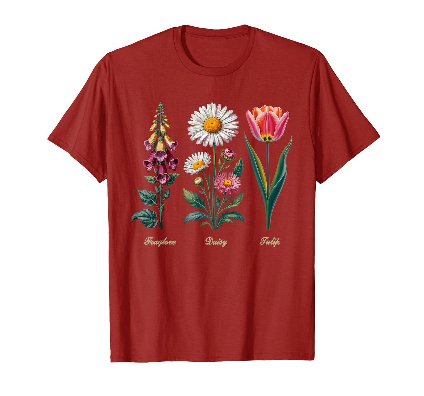 Foxglove Daisy Tulip Vintage Flower Arrangement T-Shirt