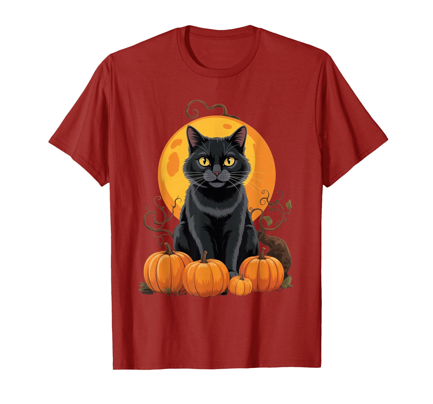Retro Black Cat Witch Scary Halloween Pumpkin Women Men Kids T-Shirt