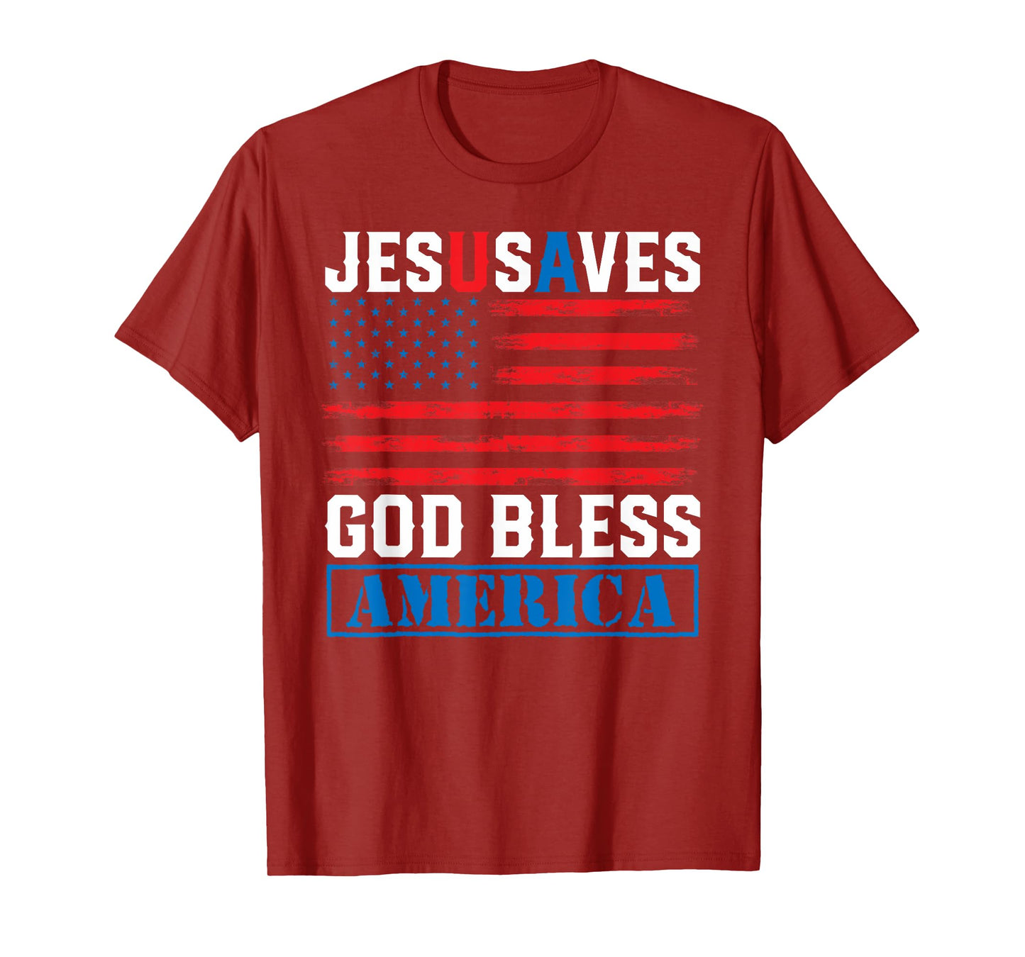 Jesus Saves USA - God Bless America - Vintage Grunge Flag T-Shirt