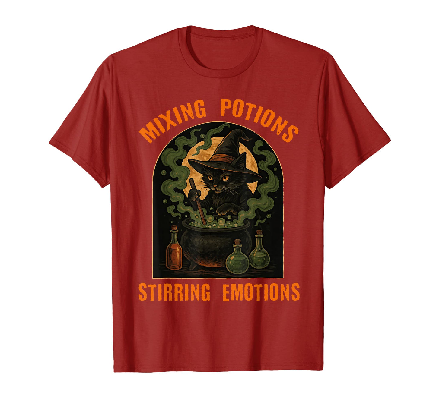 Mixing Potions Stirring Emotions Witch Cat Occult Wicca T-Shirt
