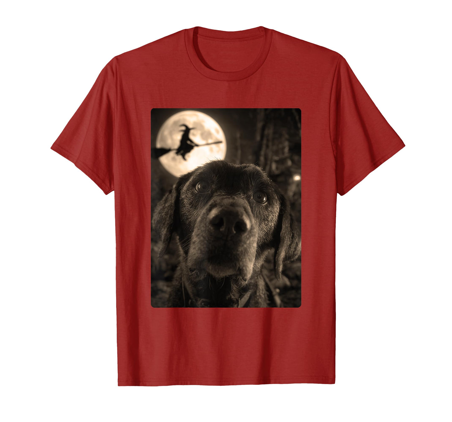Funny Labrador Selfie Full Moon Flying Witch Halloween Dog T-Shirt