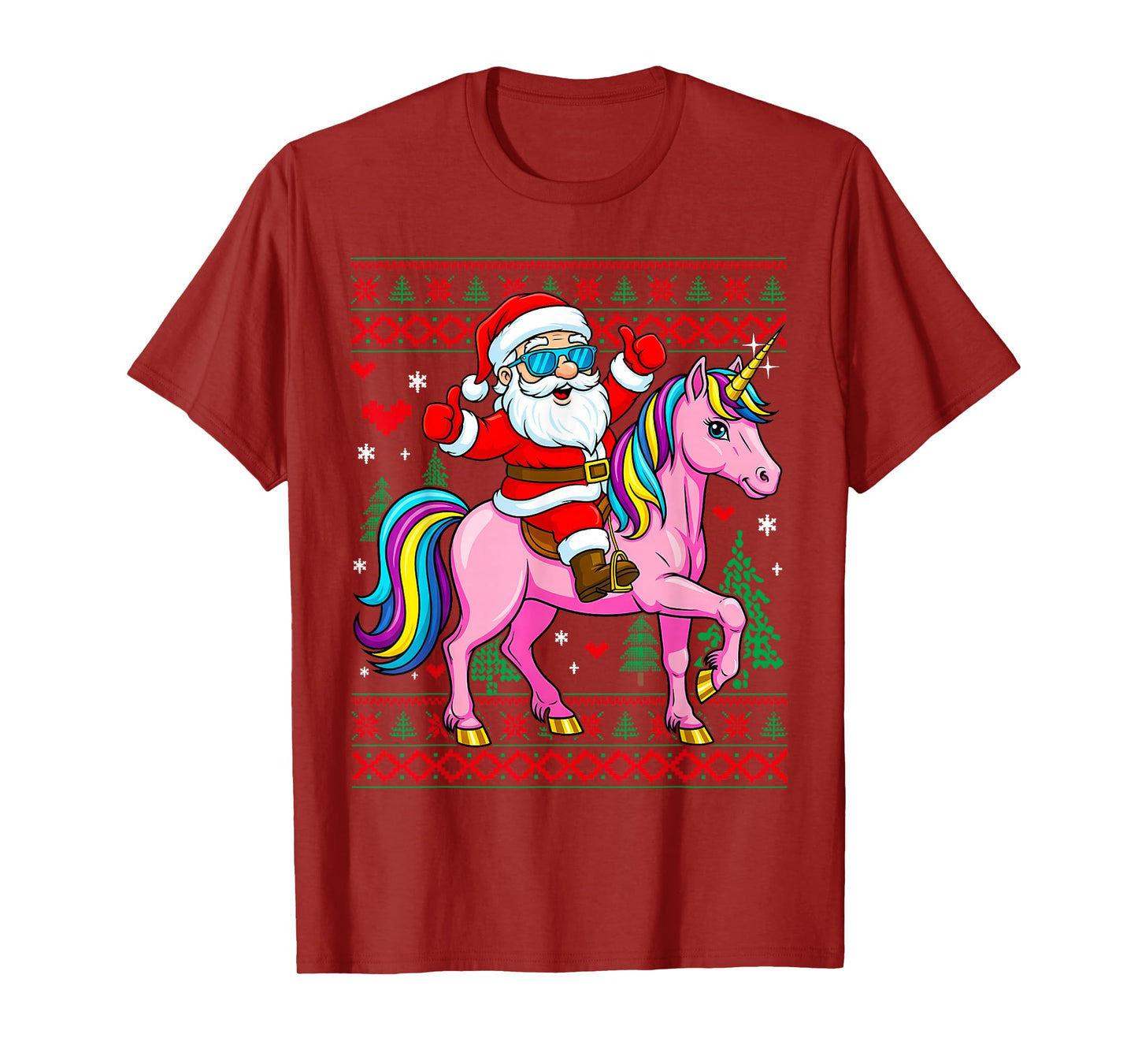 Christmas Santa Claus on Unicorn Girly Girls Cute Women T-Shirt