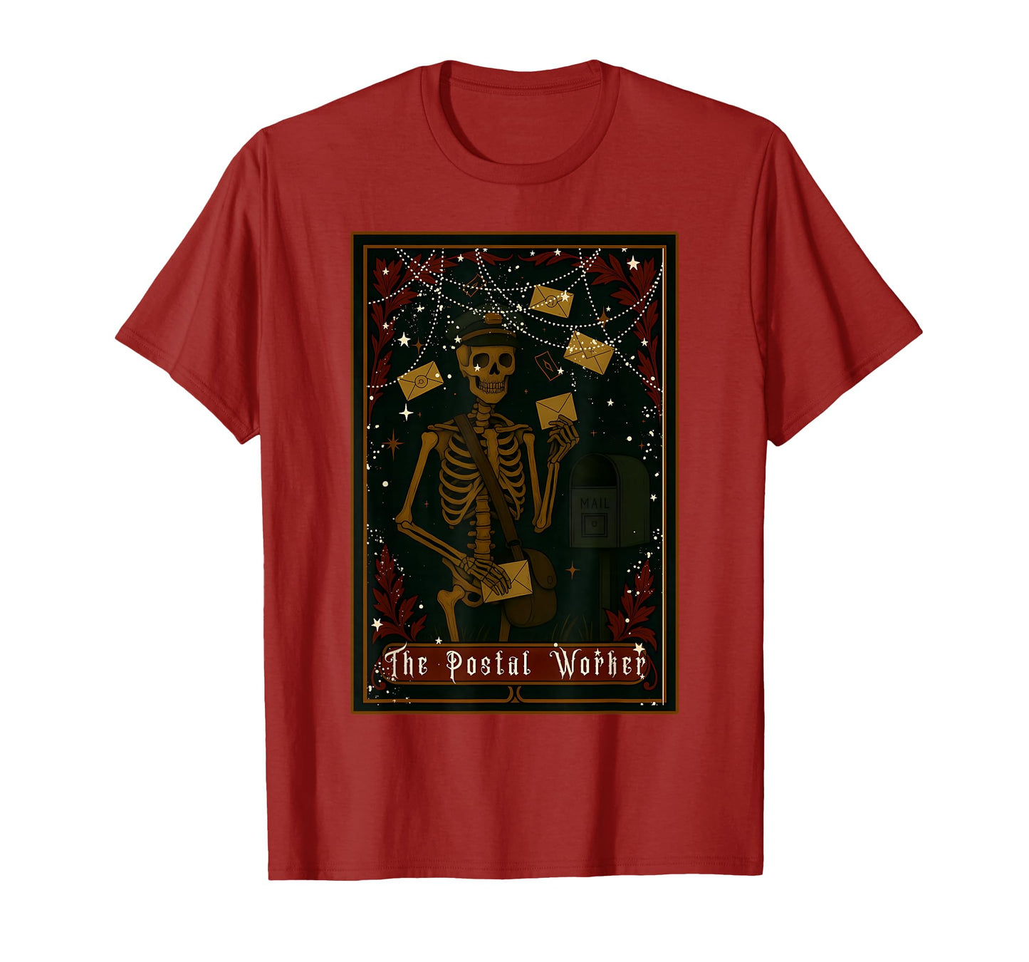 Postal Worker Skeleton Tarot Card Halloween Witch Vibes T-Shirt