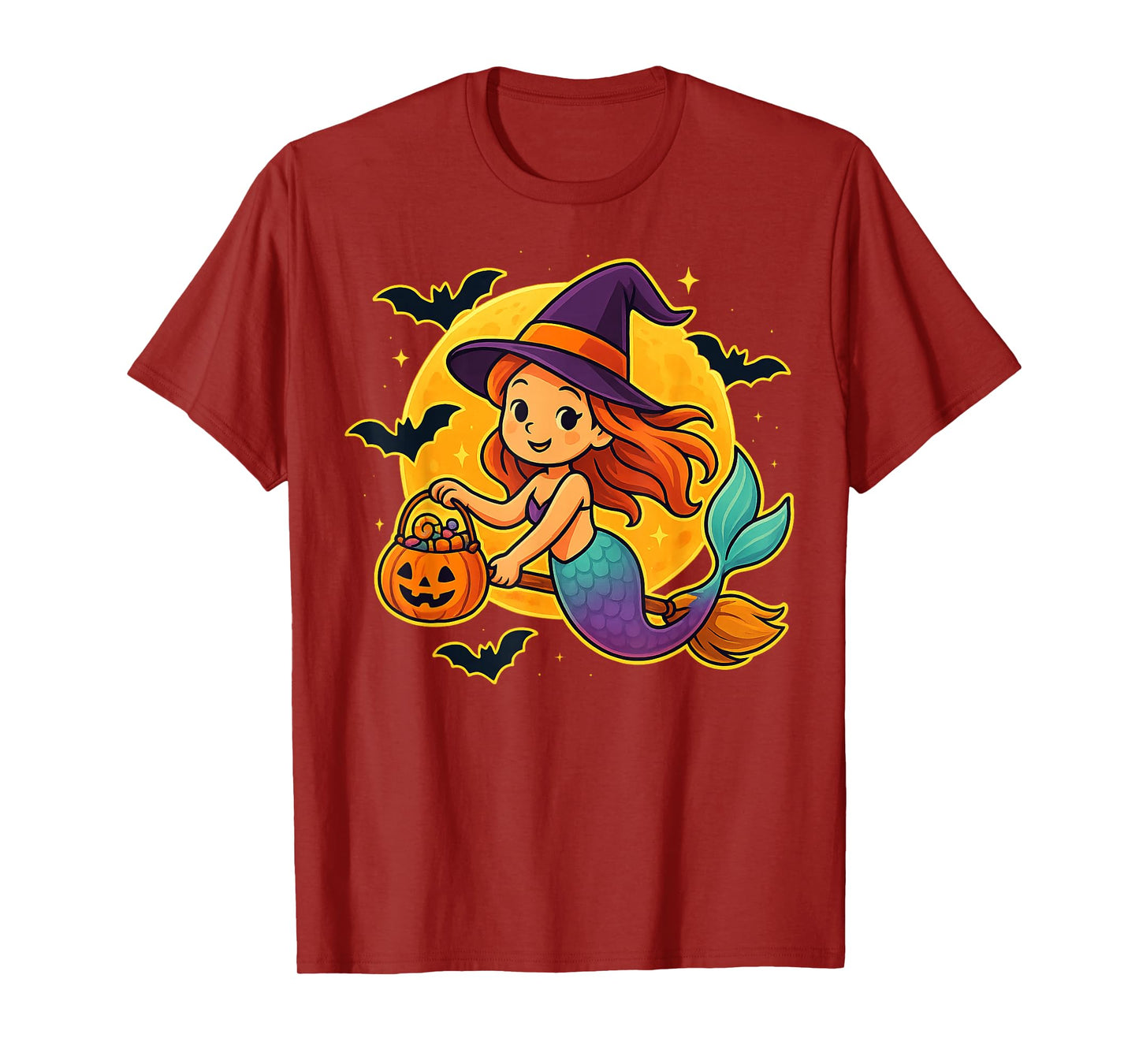 Cute Mermaid Witch Pumpkin Halloween Costume Boys Girls T-Shirt