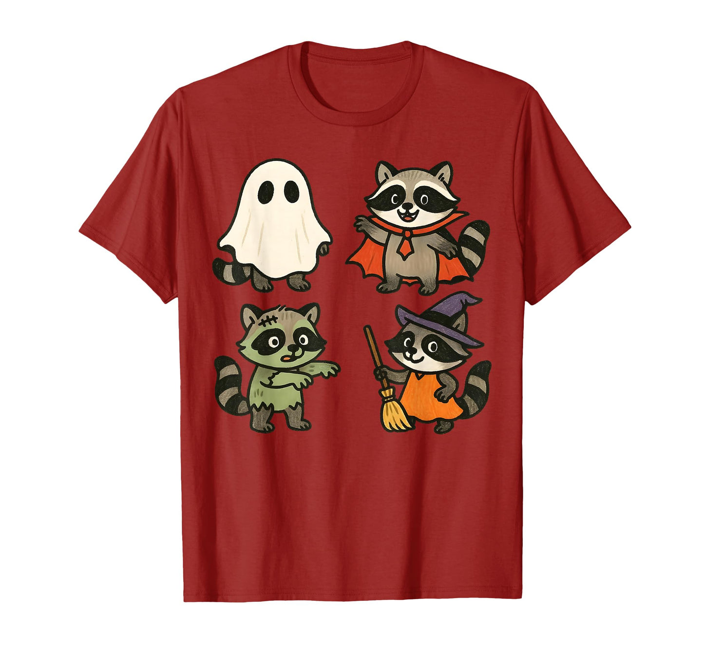 Raccoon Spooky Witch Boo Zombie Cute Halloween Boys Girls T-Shirt