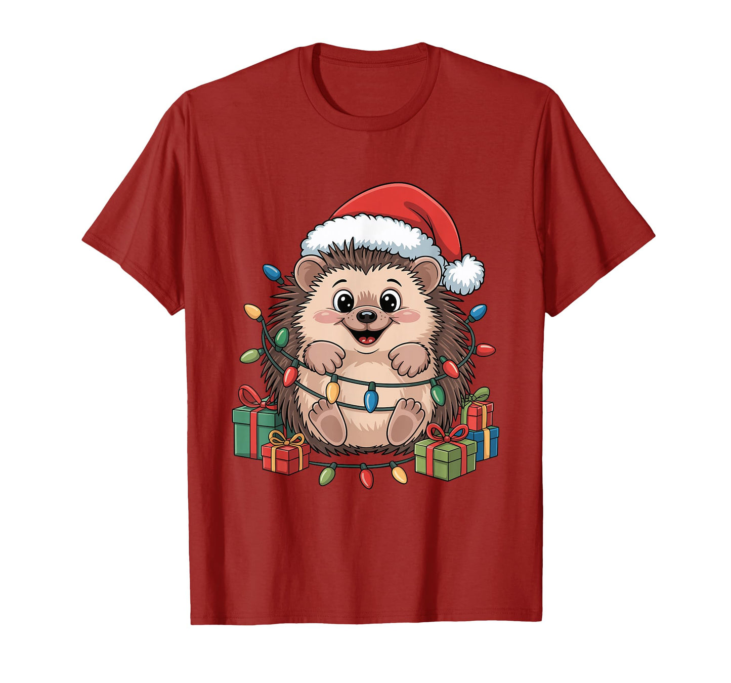 Hedgehog Santa Hat Christmas Design Funny Animal Lovers T-Shirt