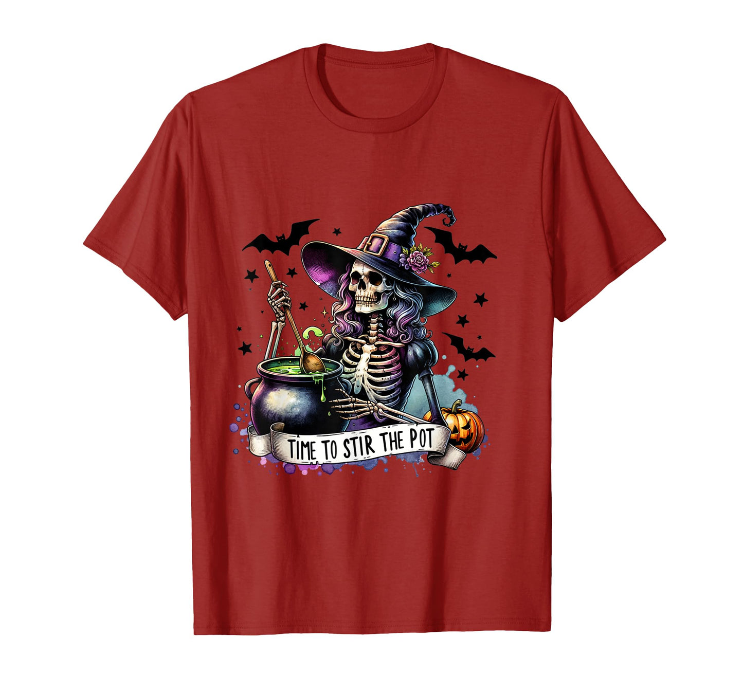 Time To Stir the pot Skeleton Woman Witch Halloween Pin-Up T-Shirt