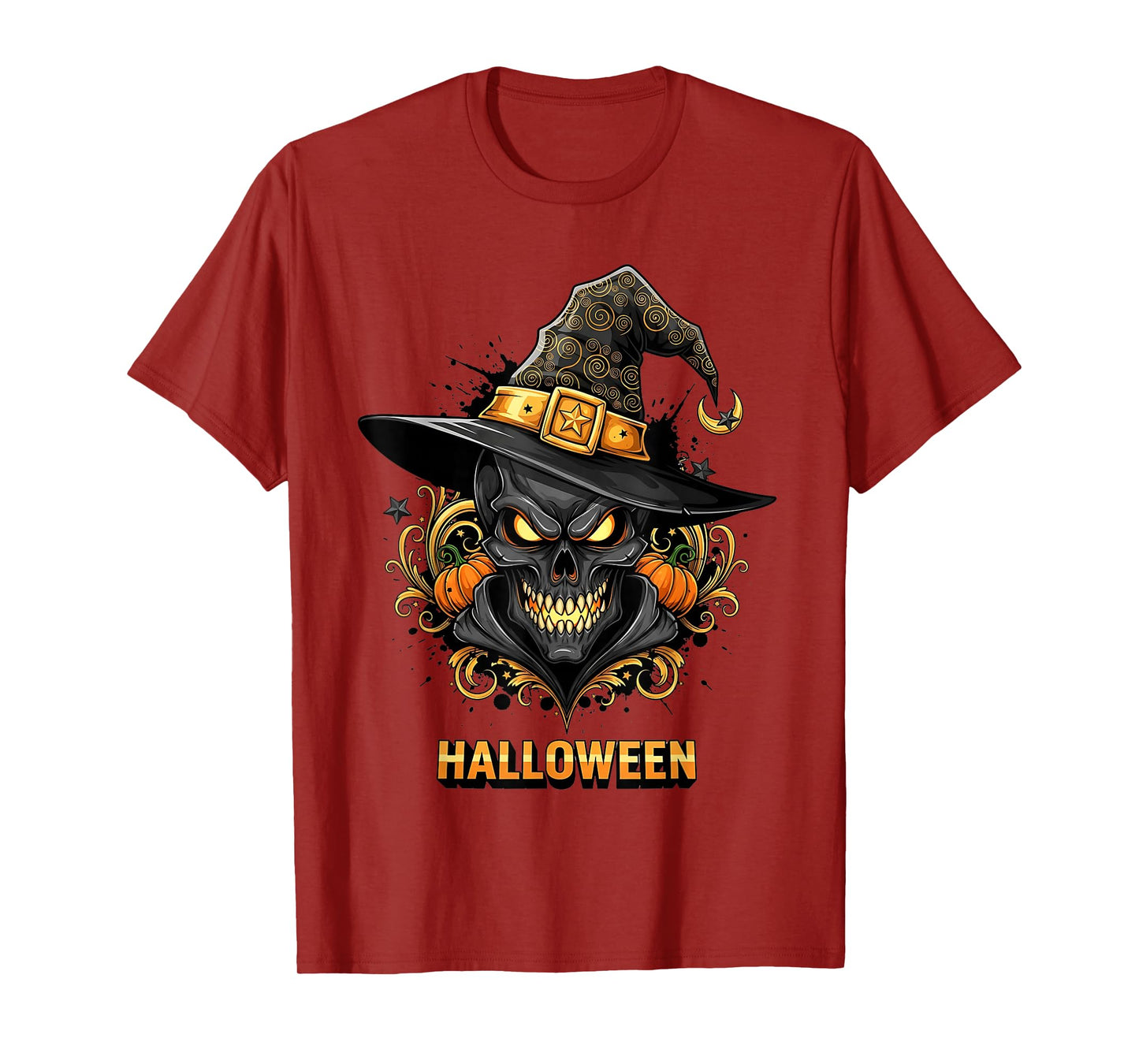 Spooky Skull Witch Hat Halloween Horror Scary Costume T-Shirt