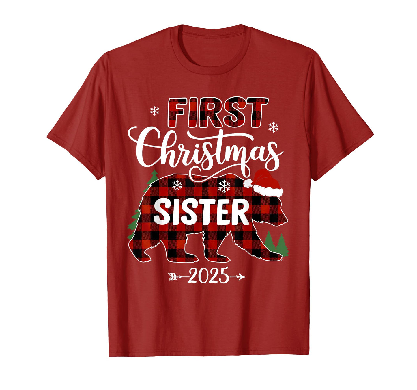 Pregnancy First Christmas Sister Red Plaid Bear Santa 2025 T-Shirt