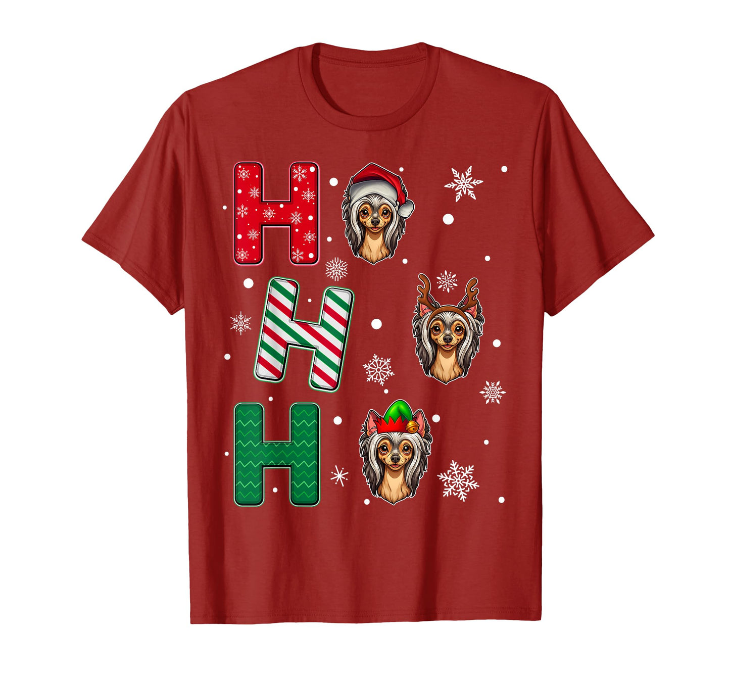 Ho Ho Ho Chinese Crested Dog Lover Christmas Santa Elf Xmas T-Shirt