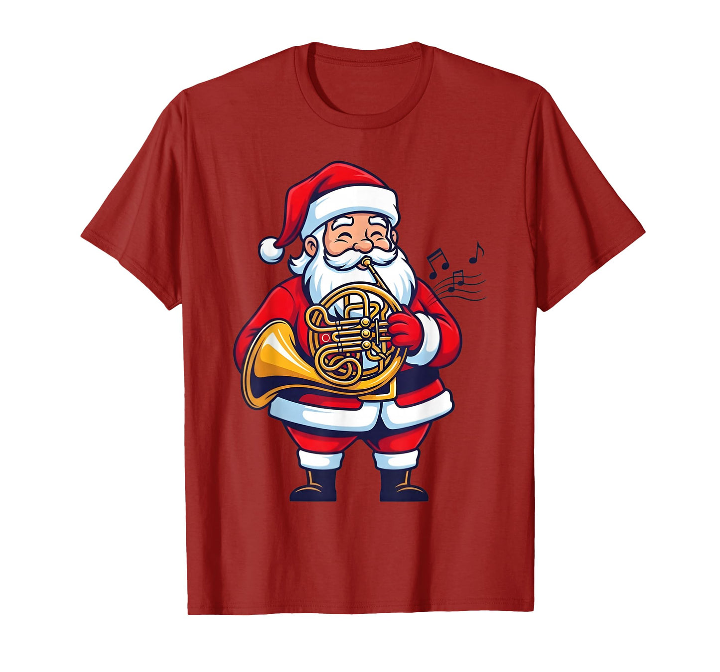 Santa Playing French Horn Christmas Cute Xmas Graphic T-Shirt
