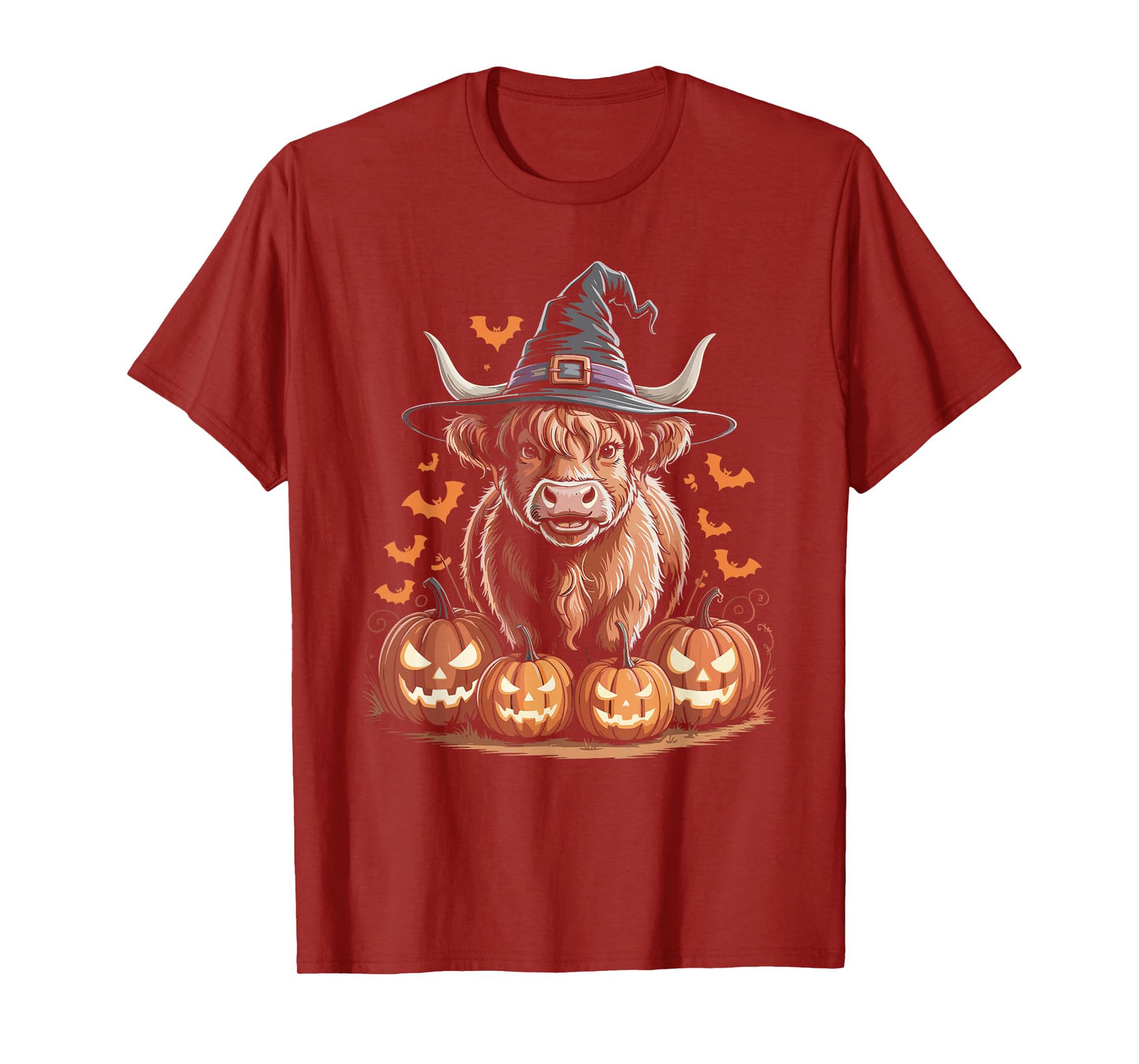 Halloween Highland Cow Witch with Pumpkins T-Shirt