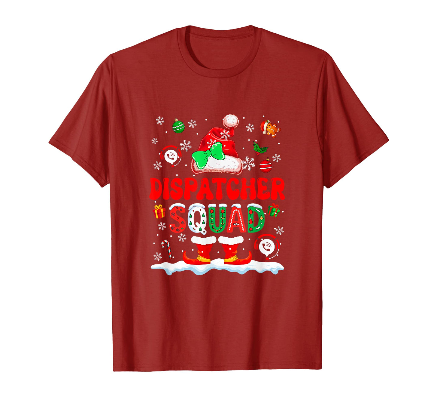 Dispatcher Squad Women Job Christmas Santa Costume Bow Tie T-Shirt